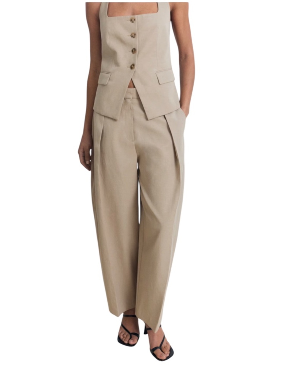 NWT MANGO LINEN-BLEND BALLOON SUIT PANTS | Medium Brown | 2